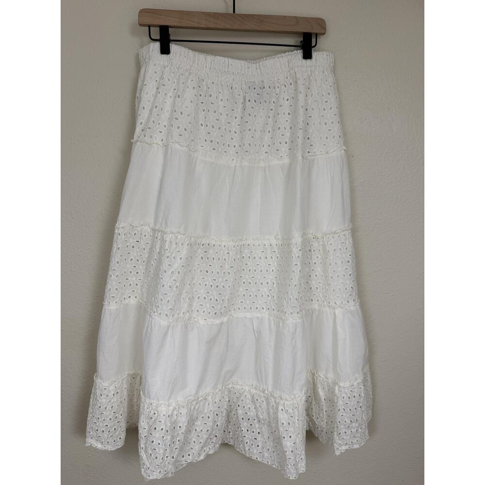 Metro Wear Skirt Womens 1X White Eyelet Tiered Boho Maxi Peasant Lined